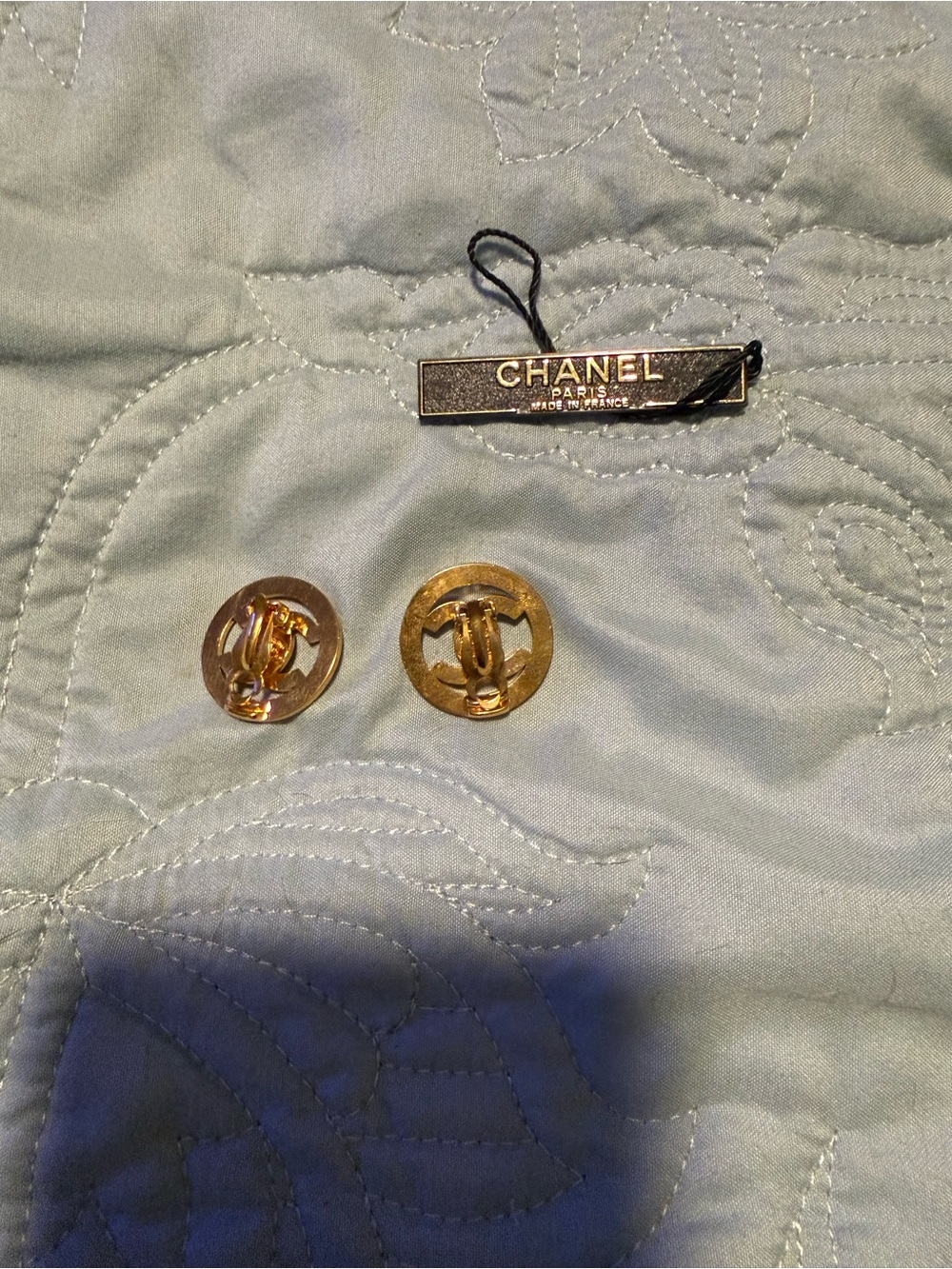 CHANEL Gold-Tone CC Button Pair with Brand Tag